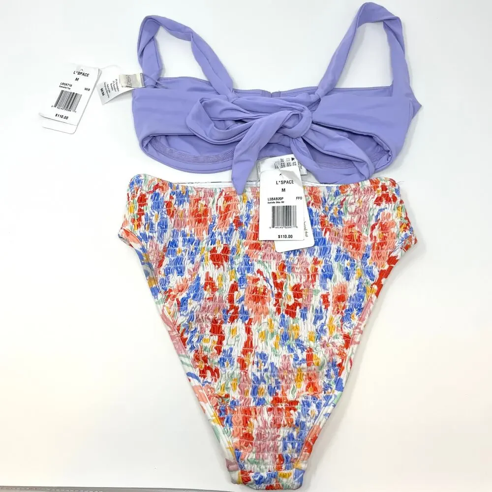 L*SPACE Camellia Barlette Bikini Set In Wisteria Flowers Forever Medium New